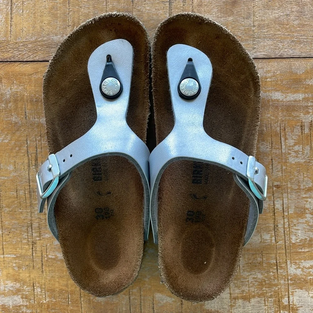 Birkenstock Kids Metallic Light Blue Thong Sandals